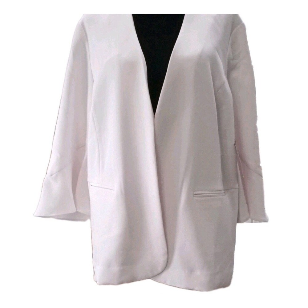 ELLE Modern White Open Front Long Jacket w/ Pockets Women’s Size XL Blazer